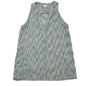 Soft Joie Tunic Womens Small Blue White Printed V-Neck Blouse Top 100% Cotton